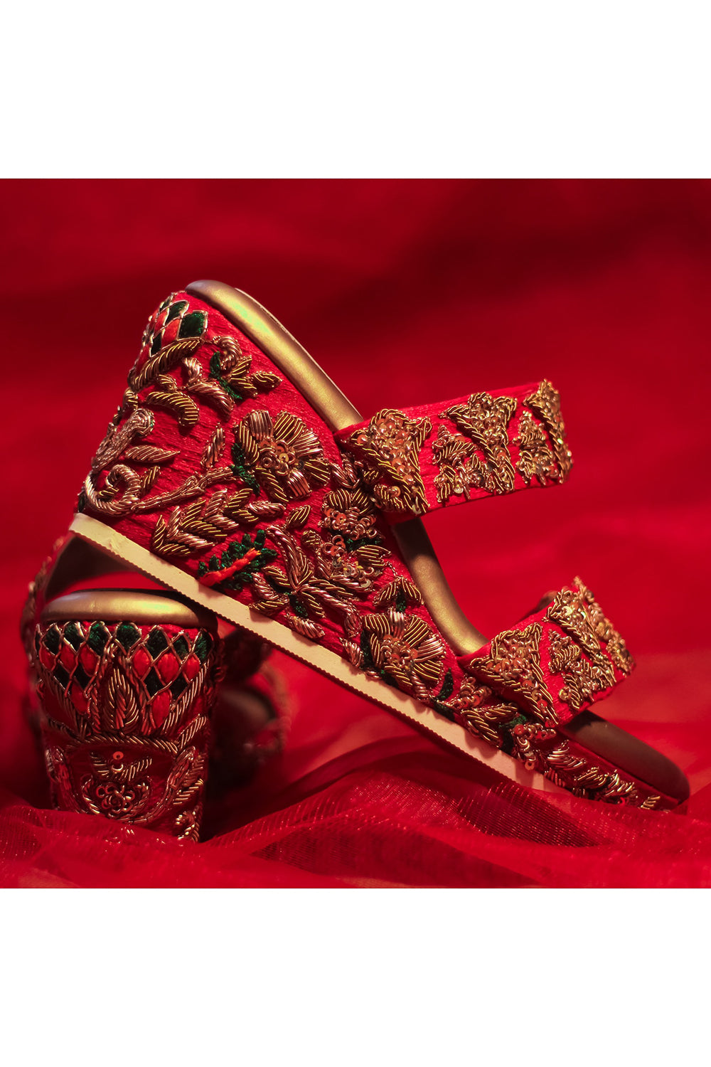 Red Hand Embroidered Wedges - Auraya Fashion - Around Always - #tag1# - #tag2# - #tag3# - #tag3#