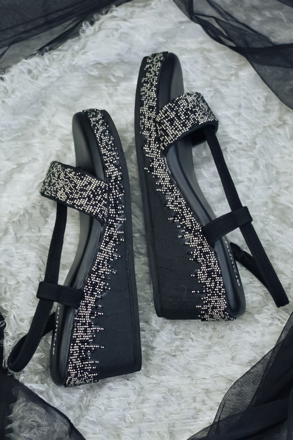 Embroidered Black Wedges - Auraya Fashion - Around Always - #tag1# - #tag2# - #tag3# - #tag3#