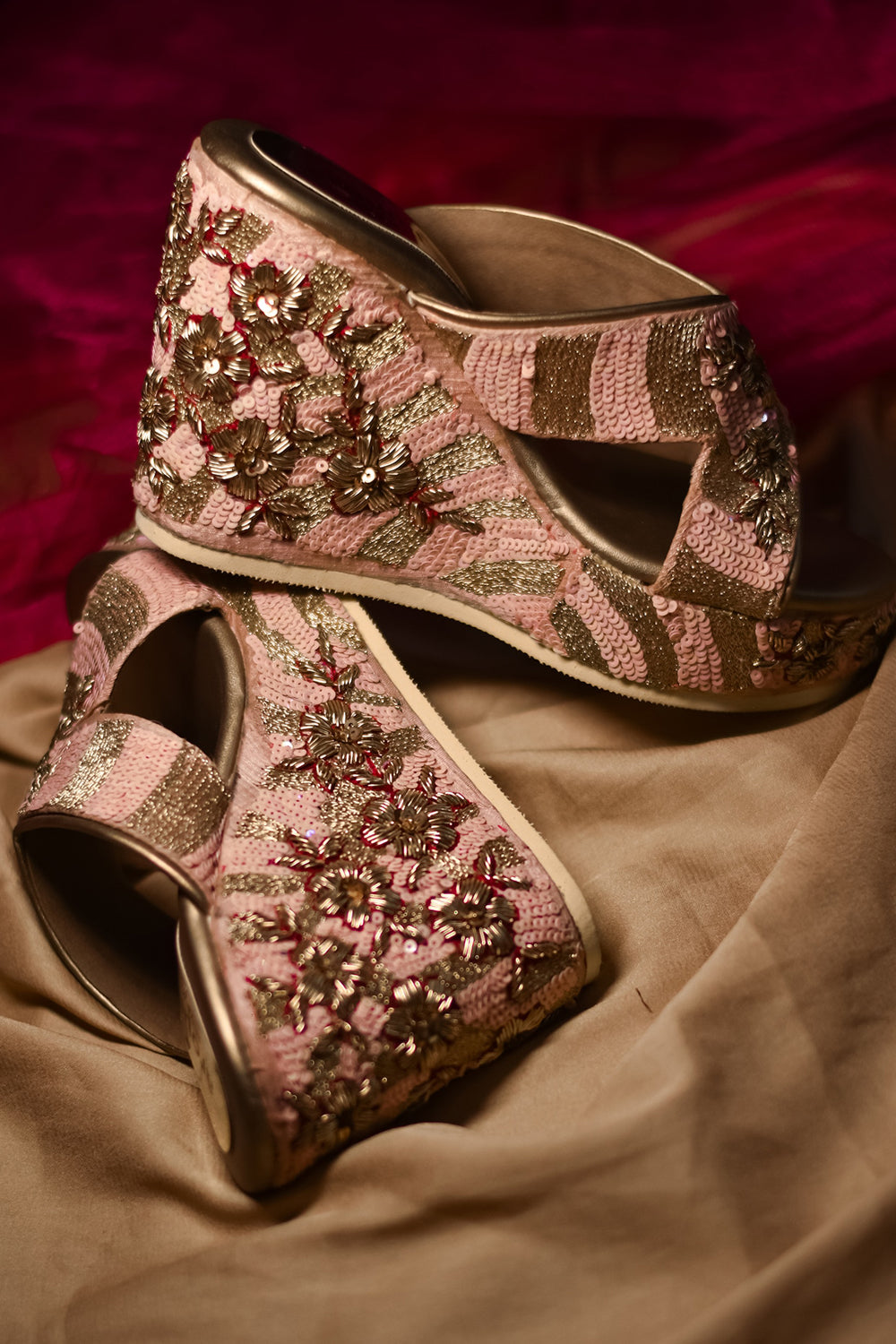 Pink Embroidered Wedges - Auraya Fashion -  - #tag1# - #tag2# - #tag3# - #tag3#