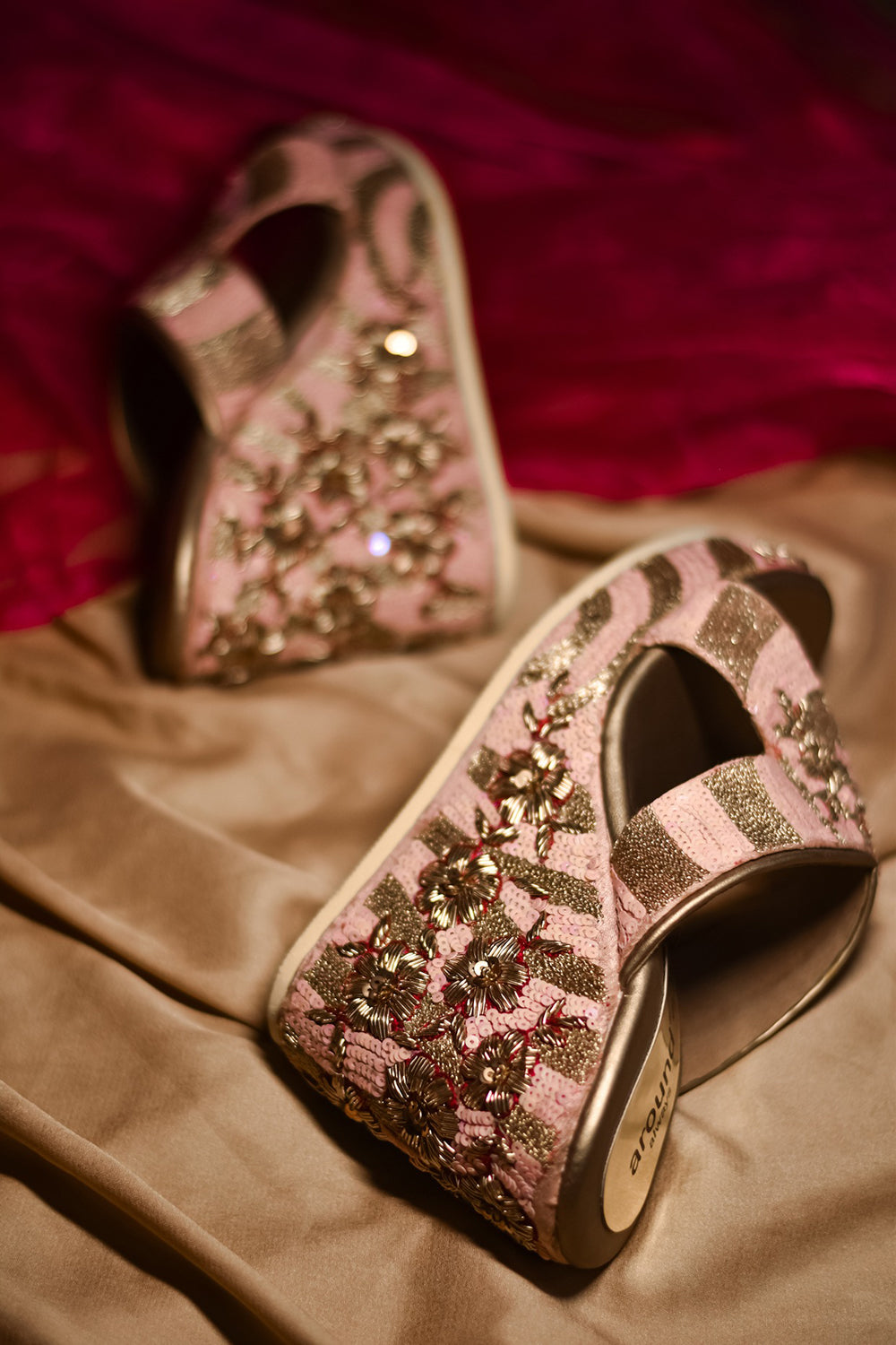 Pink Embroidered Wedges - Auraya Fashion -  - #tag1# - #tag2# - #tag3# - #tag3#