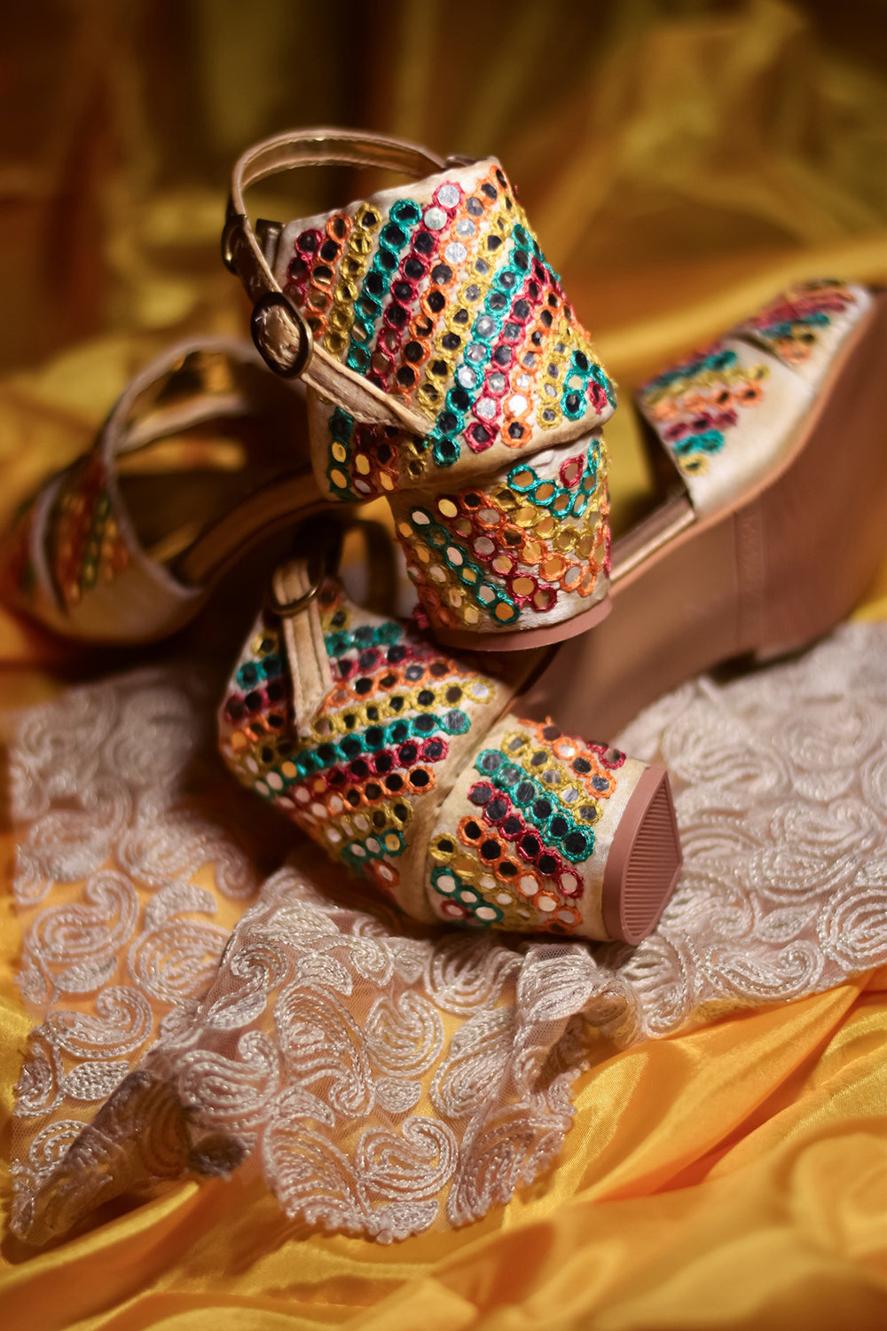 Multi-Colored Embroidered Block Heels - Auraya Fashion -  - #tag1# - #tag2# - #tag3# - #tag3#