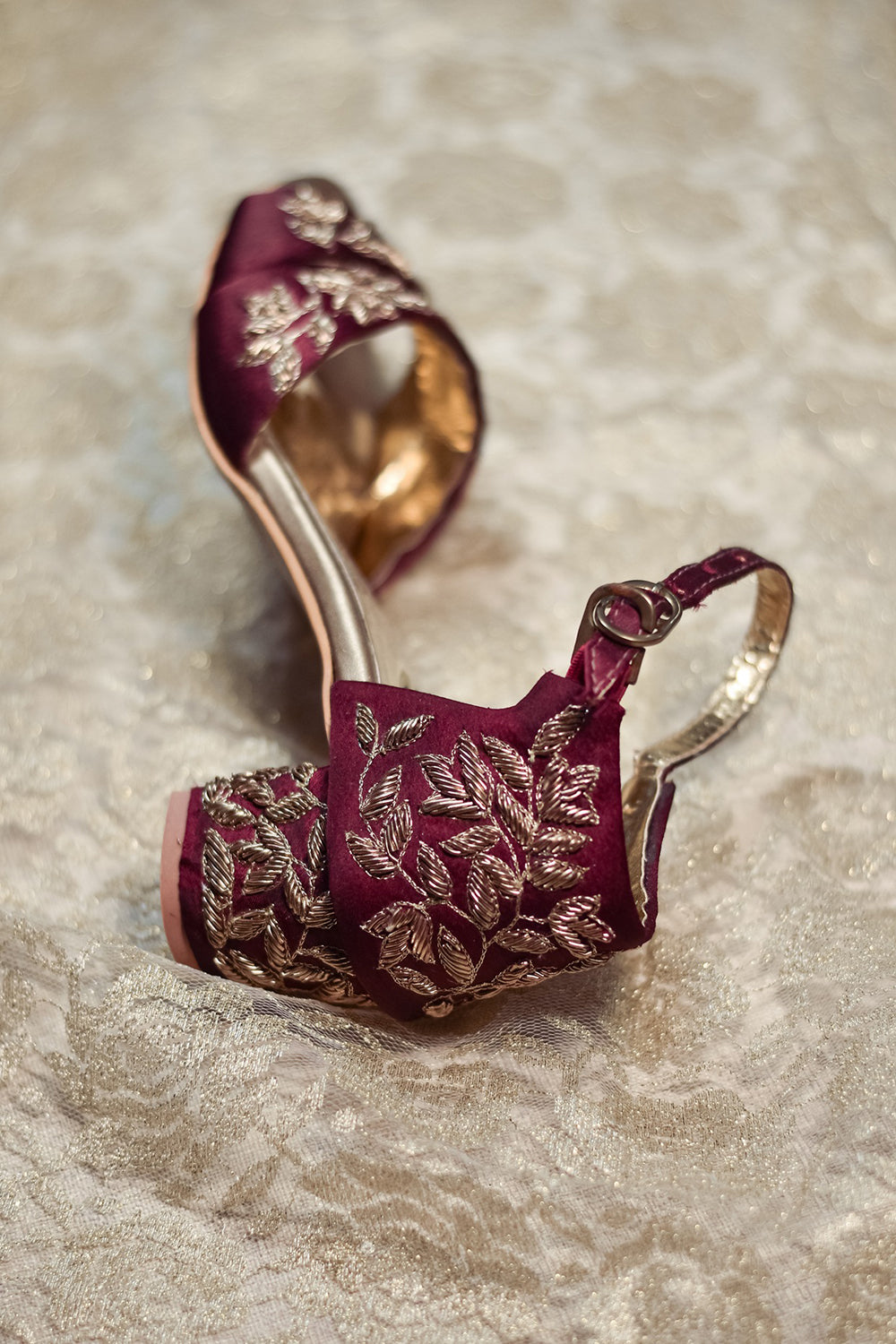 Embroidered Maroon Heels - Auraya Fashion -  - #tag1# - #tag2# - #tag3# - #tag3#