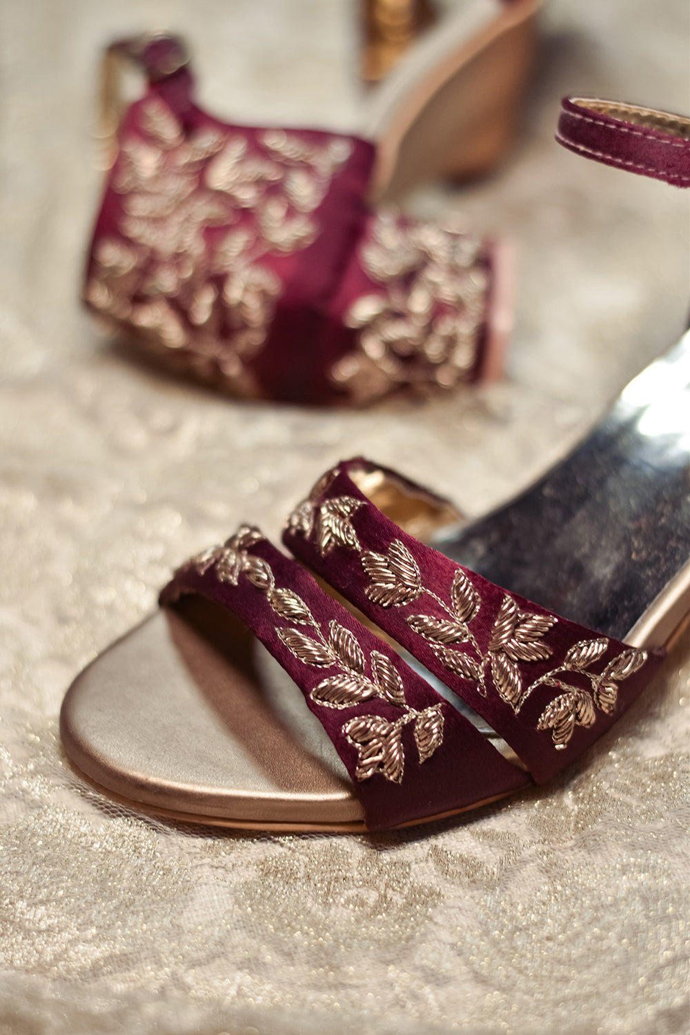 Embroidered Maroon Heels - Auraya Fashion -  - #tag1# - #tag2# - #tag3# - #tag3#