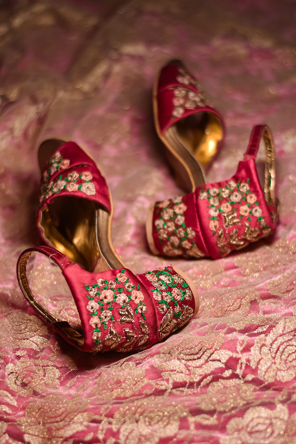 Pink Embroidered Heels - Auraya Fashion -  - #tag1# - #tag2# - #tag3# - #tag3#