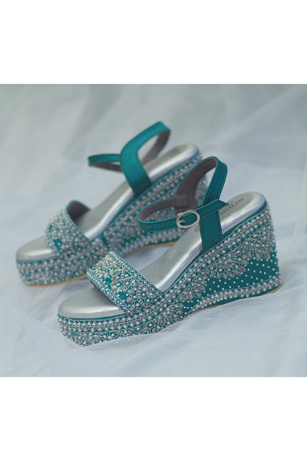 Embroidered Blue Wedges - Auraya Fashion - Around Always - #tag1# - #tag2# - #tag3# - #tag3#