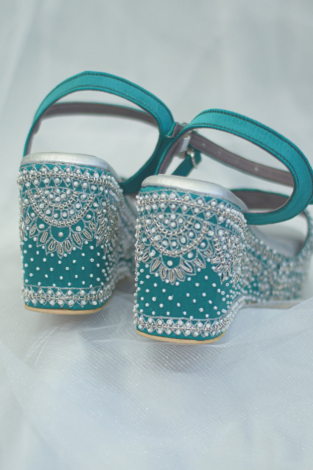 Embroidered Blue Wedges - Auraya Fashion -  - #tag1# - #tag2# - #tag3# - #tag3#