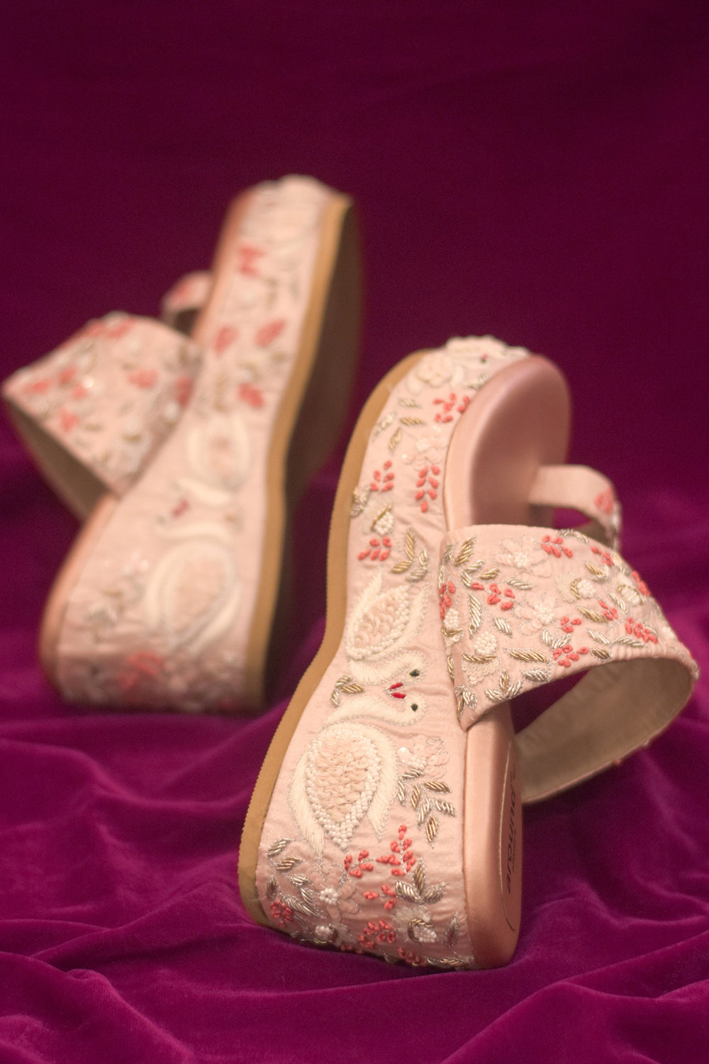 Rose Gold Embroidery Wedges - Auraya Fashion -  - #tag1# - #tag2# - #tag3# - #tag3#