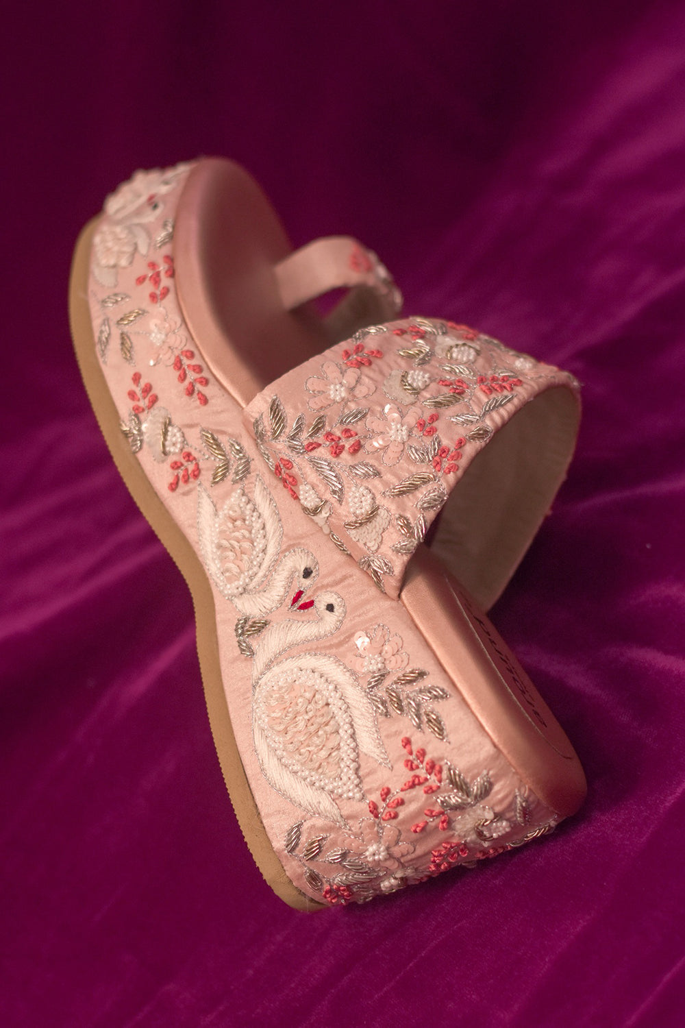 Rose Gold Embroidery Wedges - Auraya Fashion -  - #tag1# - #tag2# - #tag3# - #tag3#