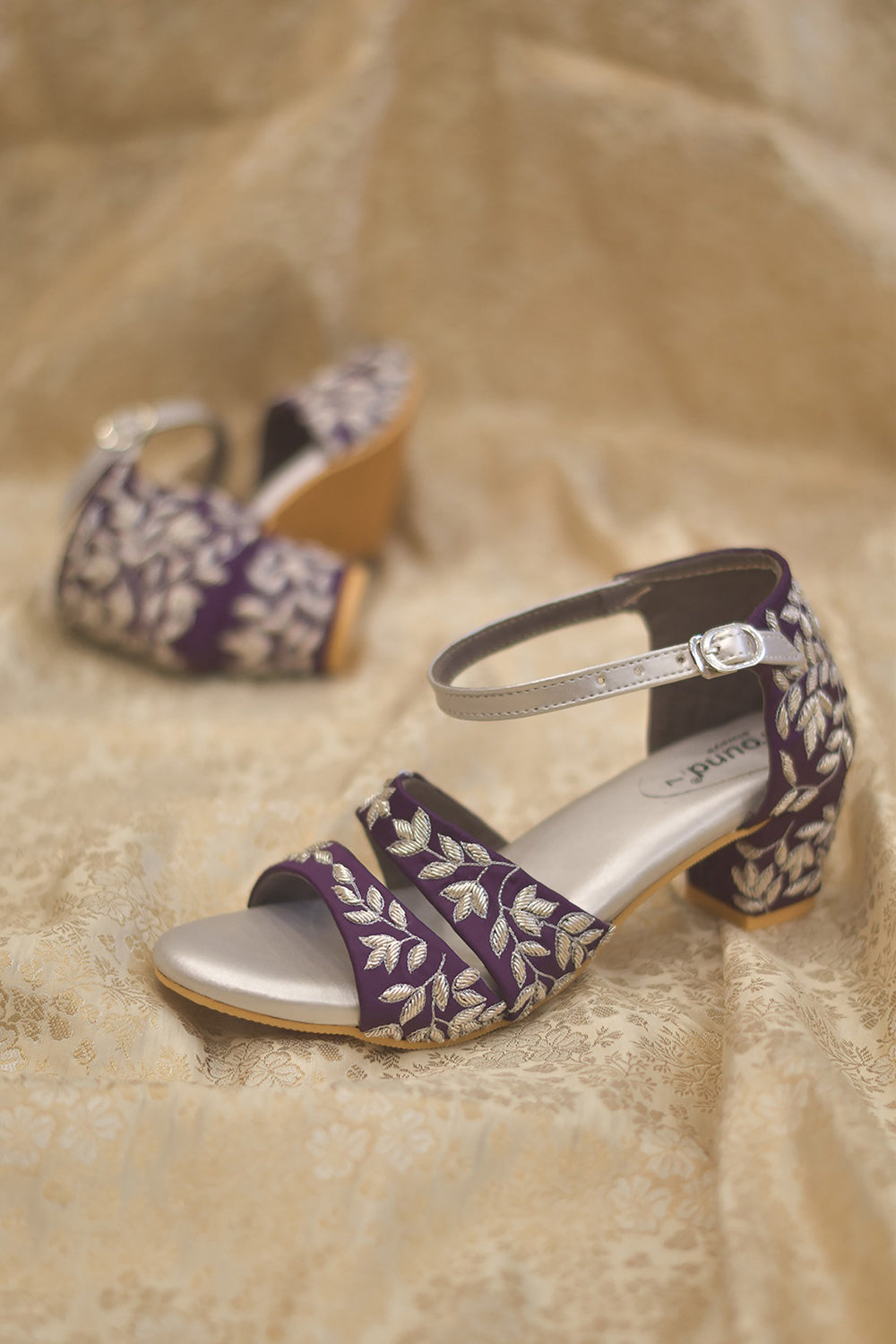 Purple Satin Embroidered Heels - Auraya Fashion - Around Always - #tag1# - #tag2# - #tag3# - #tag3#