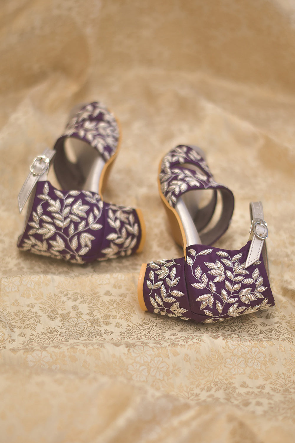 Purple Satin Embroidered Heels - Auraya Fashion -  - #tag1# - #tag2# - #tag3# - #tag3#