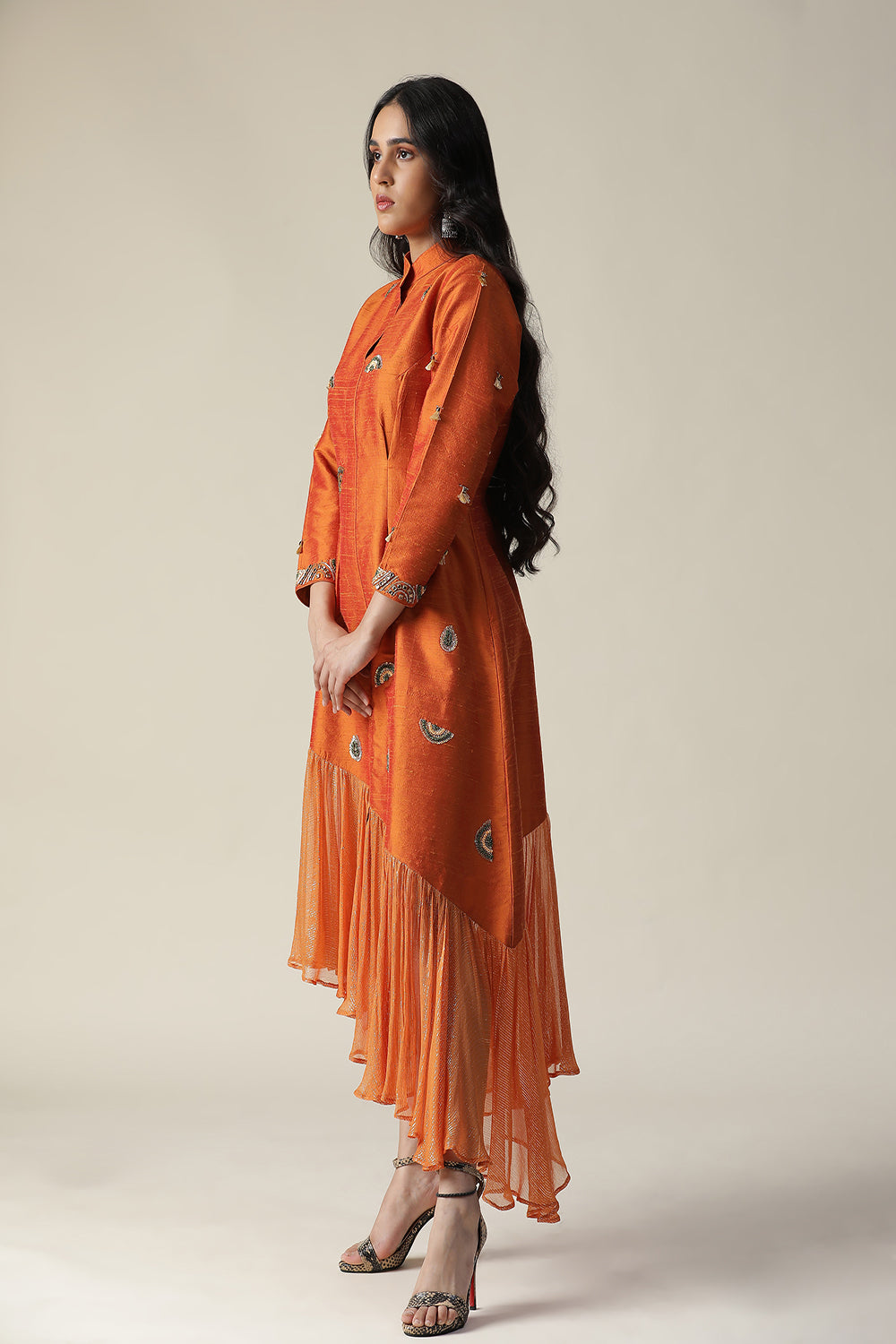 Burnt Orange Raw Silk Tunic - Auraya Fashion -  - #tag1# - #tag2# - #tag3# - #tag3#