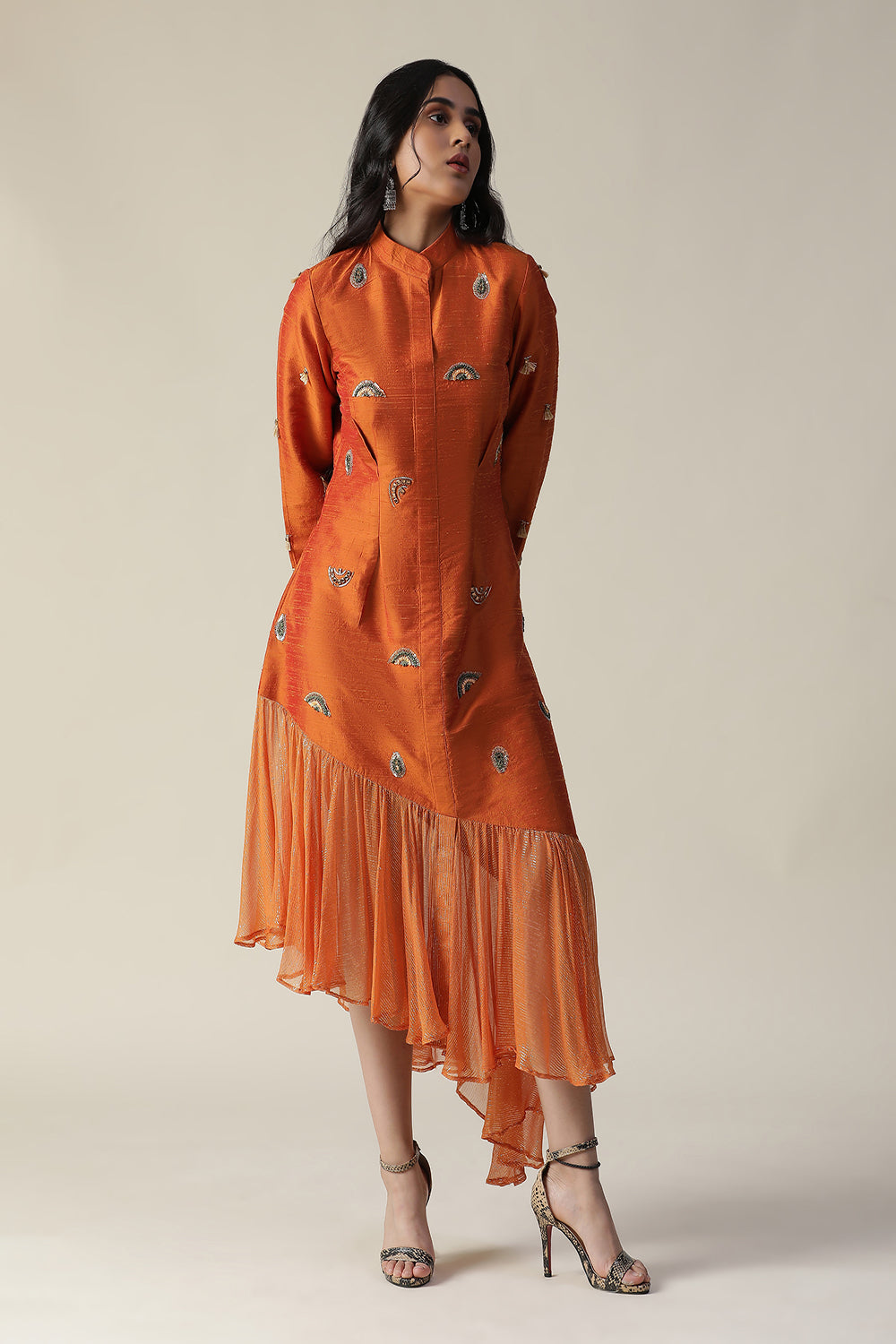 Burnt Orange Raw Silk Tunic - Auraya Fashion -  - #tag1# - #tag2# - #tag3# - #tag3#