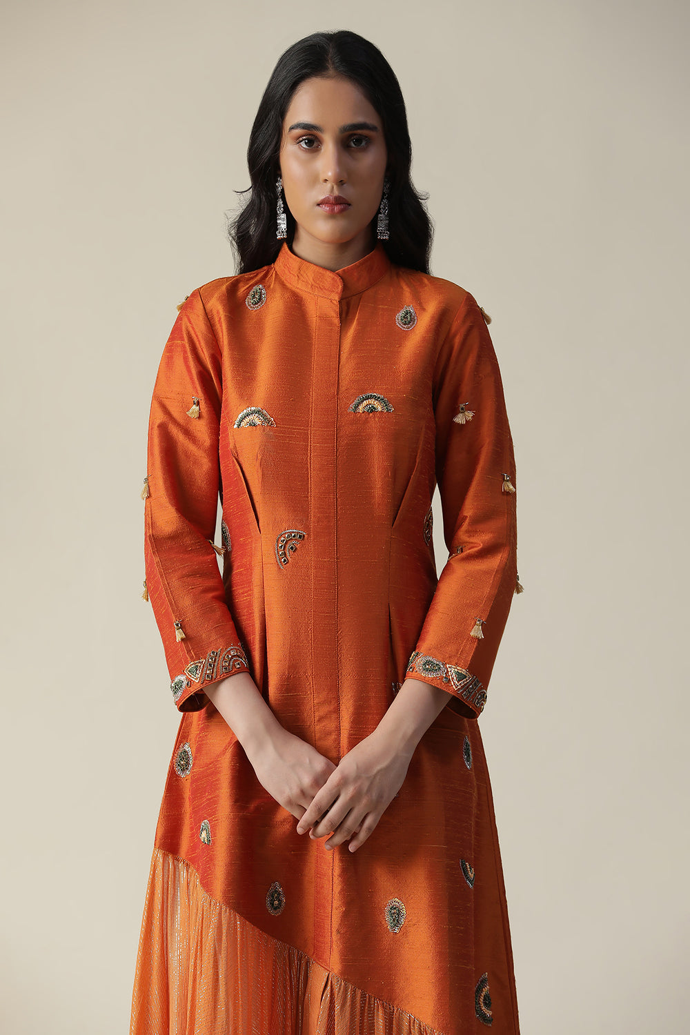 Burnt Orange Raw Silk Tunic - Auraya Fashion -  - #tag1# - #tag2# - #tag3# - #tag3#