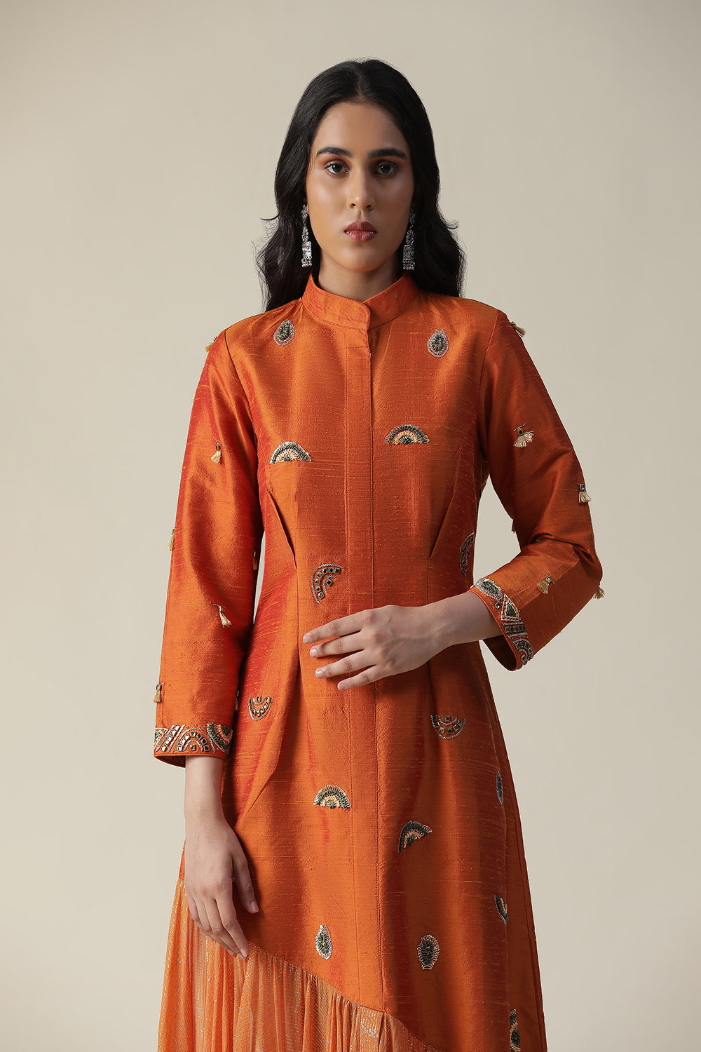 Burnt Orange Raw Silk Tunic - Auraya Fashion -  - #tag1# - #tag2# - #tag3# - #tag3#