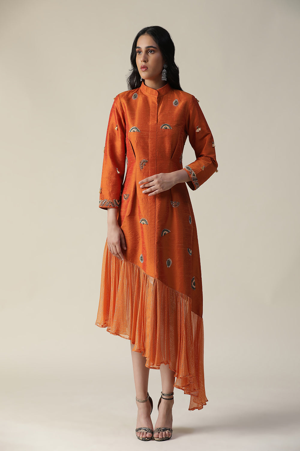 Burnt Orange Raw Silk Tunic - Auraya Fashion -  - #tag1# - #tag2# - #tag3# - #tag3#