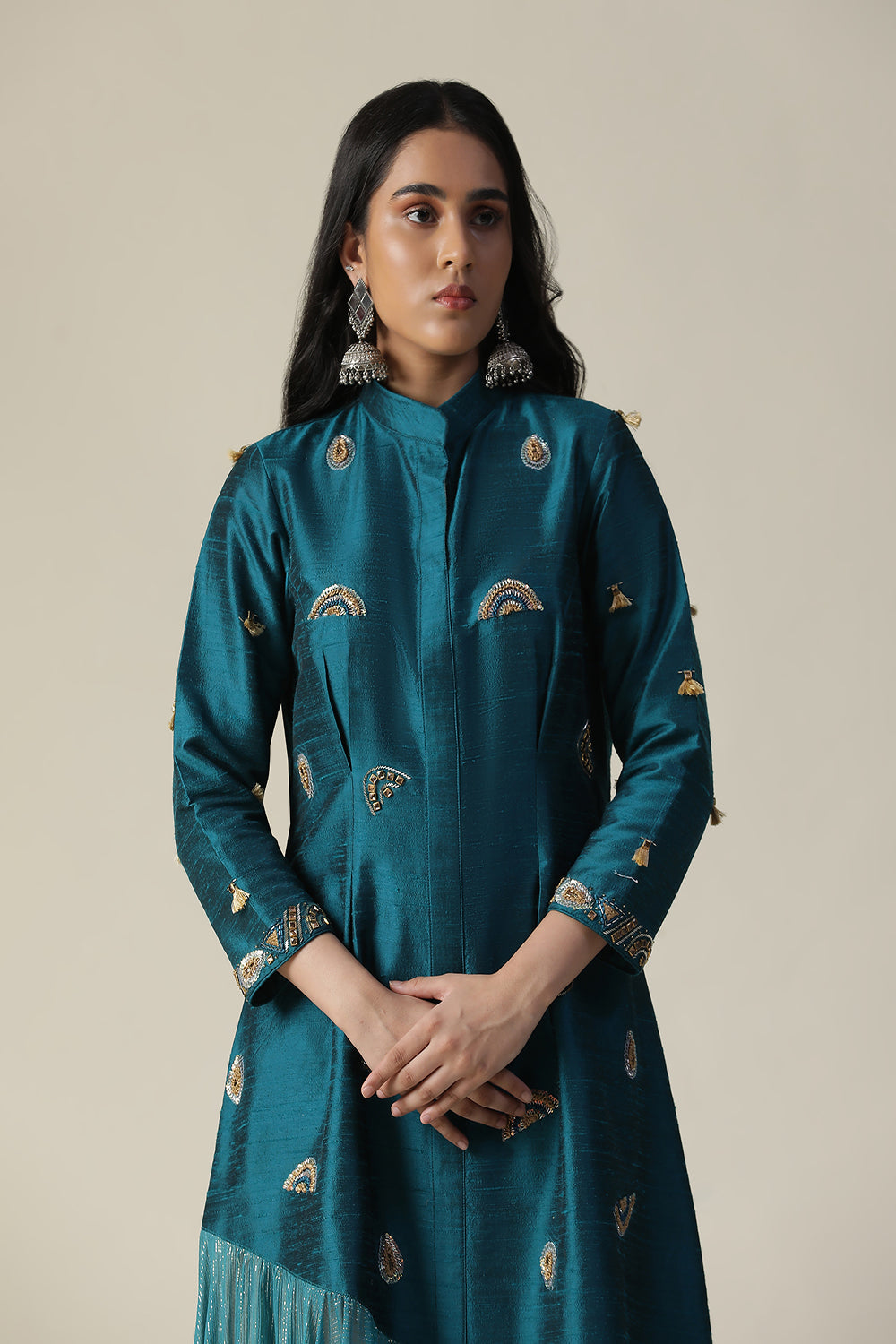 Dark Bermuda Blue Raw Silk Tunic - Auraya Fashion -  - #tag1# - #tag2# - #tag3# - #tag3#