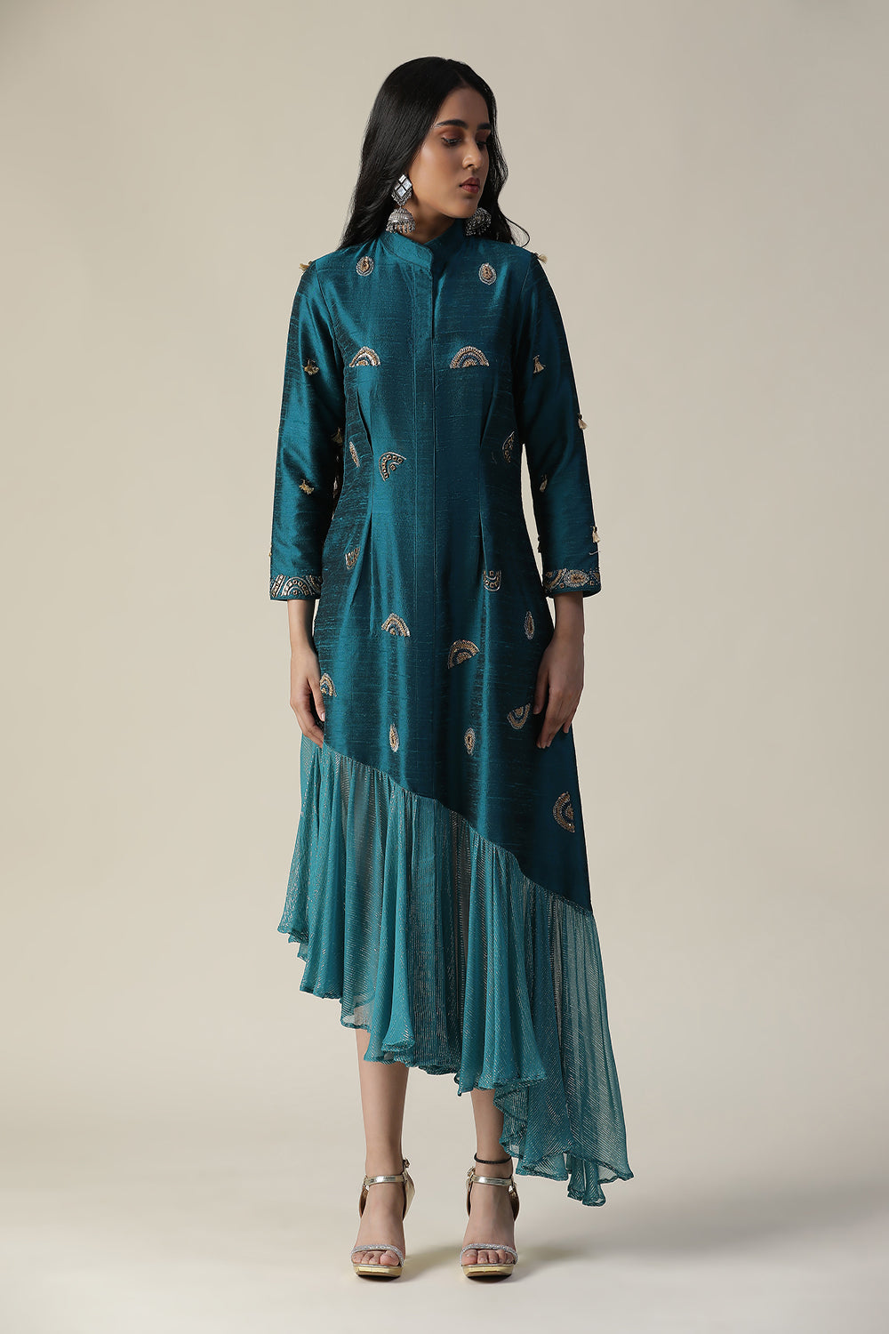 Dark Bermuda Blue Raw Silk Tunic - Auraya Fashion -  - #tag1# - #tag2# - #tag3# - #tag3#