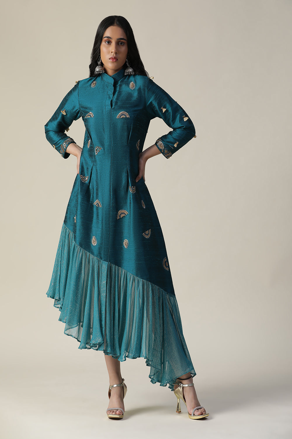 Dark Bermuda Blue Raw Silk Tunic - Auraya Fashion -  - #tag1# - #tag2# - #tag3# - #tag3#