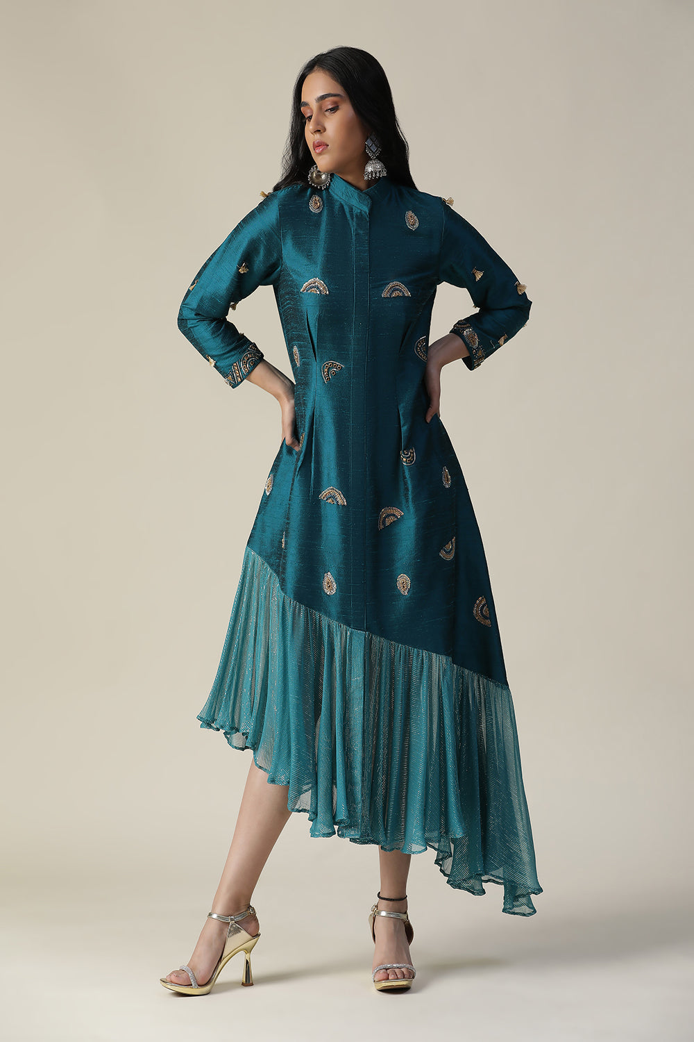 Dark Bermuda Blue Raw Silk Tunic - Auraya Fashion -  - #tag1# - #tag2# - #tag3# - #tag3#