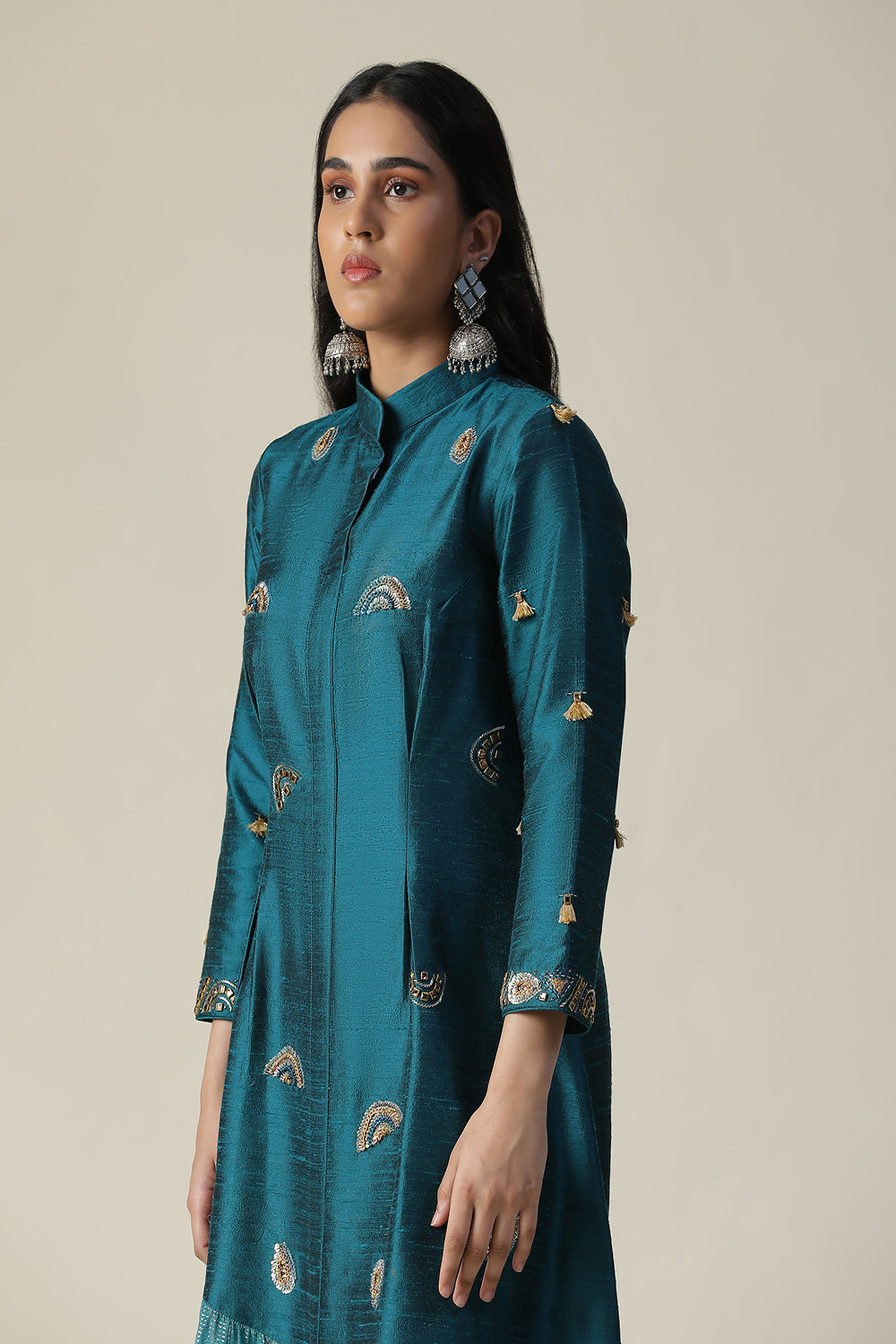 Dark Bermuda Blue Raw Silk Tunic - Auraya Fashion -  - #tag1# - #tag2# - #tag3# - #tag3#
