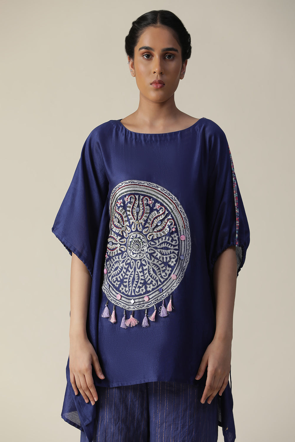 Cobalt Blue Embroidered Short Kaftan Cord Set - Auraya Fashion -  - #tag1# - #tag2# - #tag3# - #tag3#