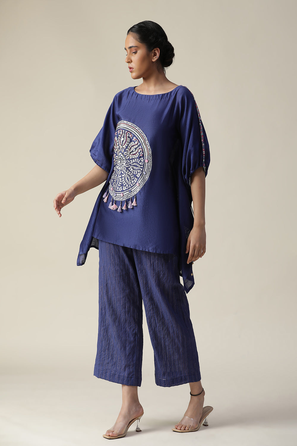 Cobalt Blue Embroidered Short Kaftan Cord Set - Auraya Fashion -  - #tag1# - #tag2# - #tag3# - #tag3#