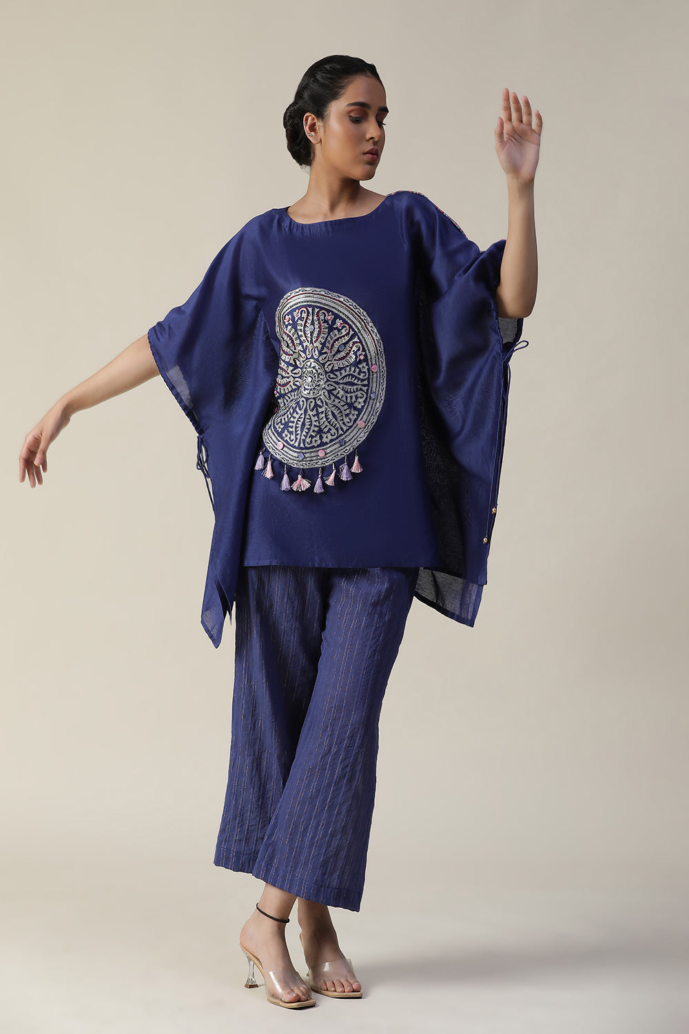 Cobalt Blue Embroidered Short Kaftan Cord Set - Auraya Fashion -  - #tag1# - #tag2# - #tag3# - #tag3#