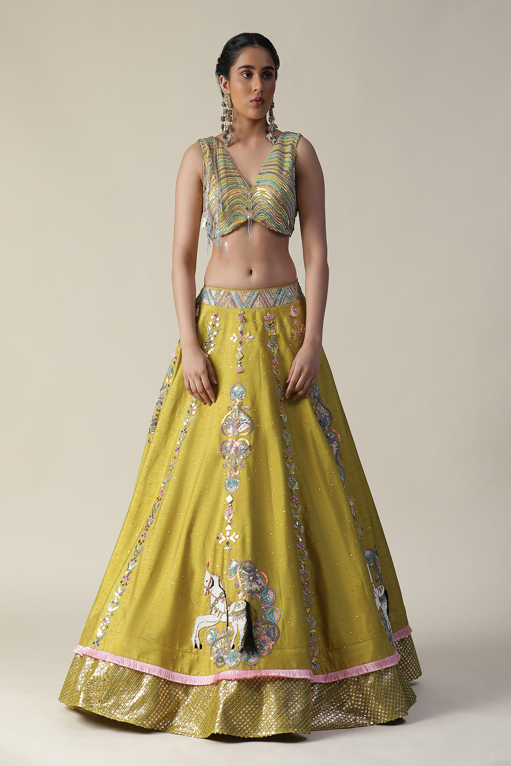 Pear Yellow Raw Silk Heavy Embroidered Lehenga Set - Auraya Fashion - Arpita Sulakshana - #tag1# - #tag2# - #tag3# - #tag3#