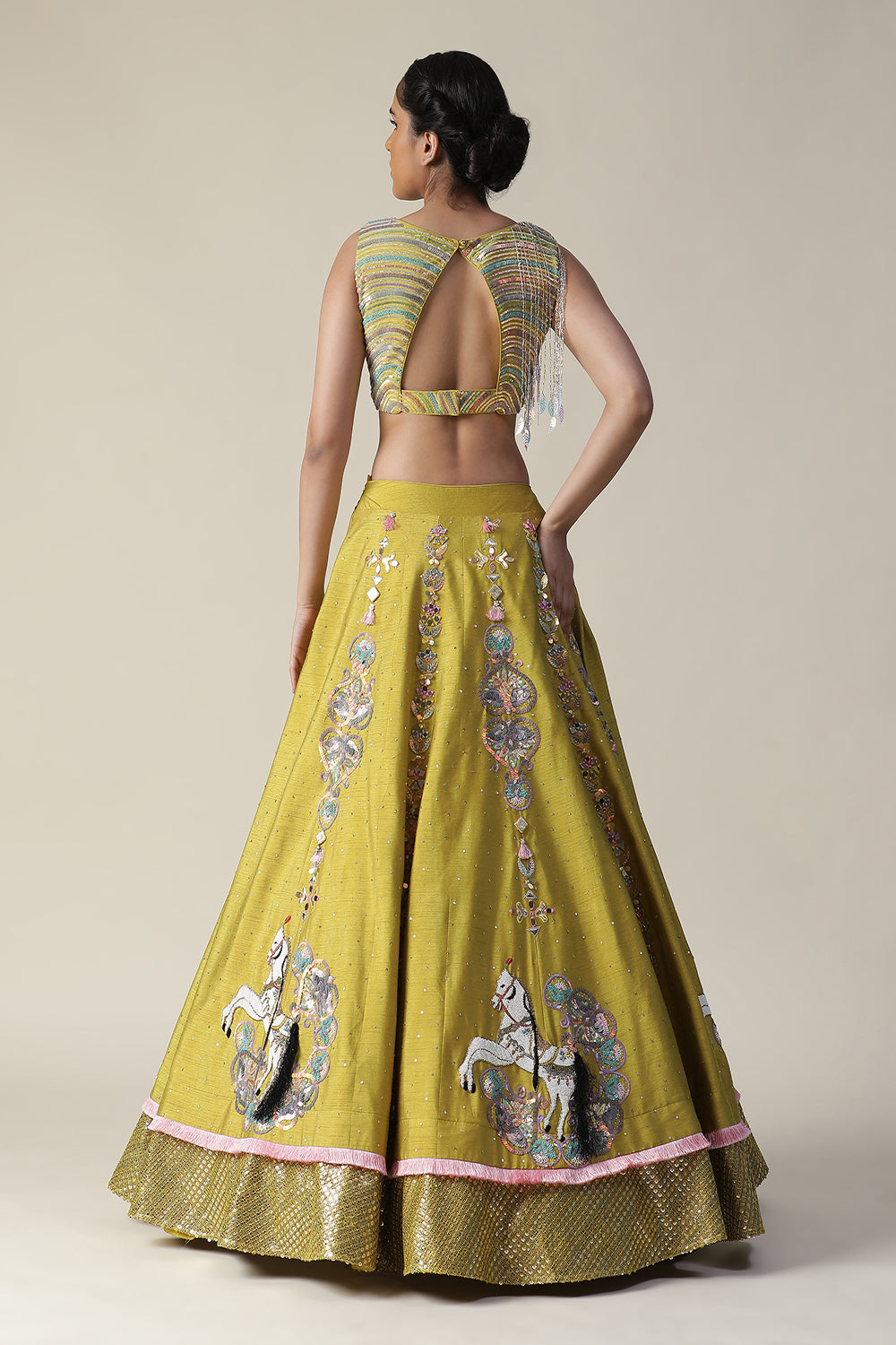 Pear Yellow Raw Silk Heavy Embroidered Lehenga Set - Auraya Fashion -  - #tag1# - #tag2# - #tag3# - #tag3#