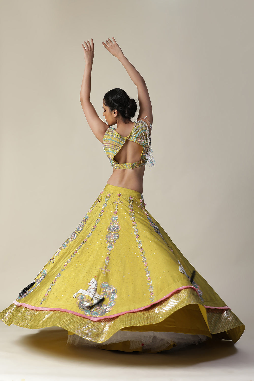 Pear Yellow Raw Silk Heavy Embroidered Lehenga Set - Auraya Fashion -  - #tag1# - #tag2# - #tag3# - #tag3#