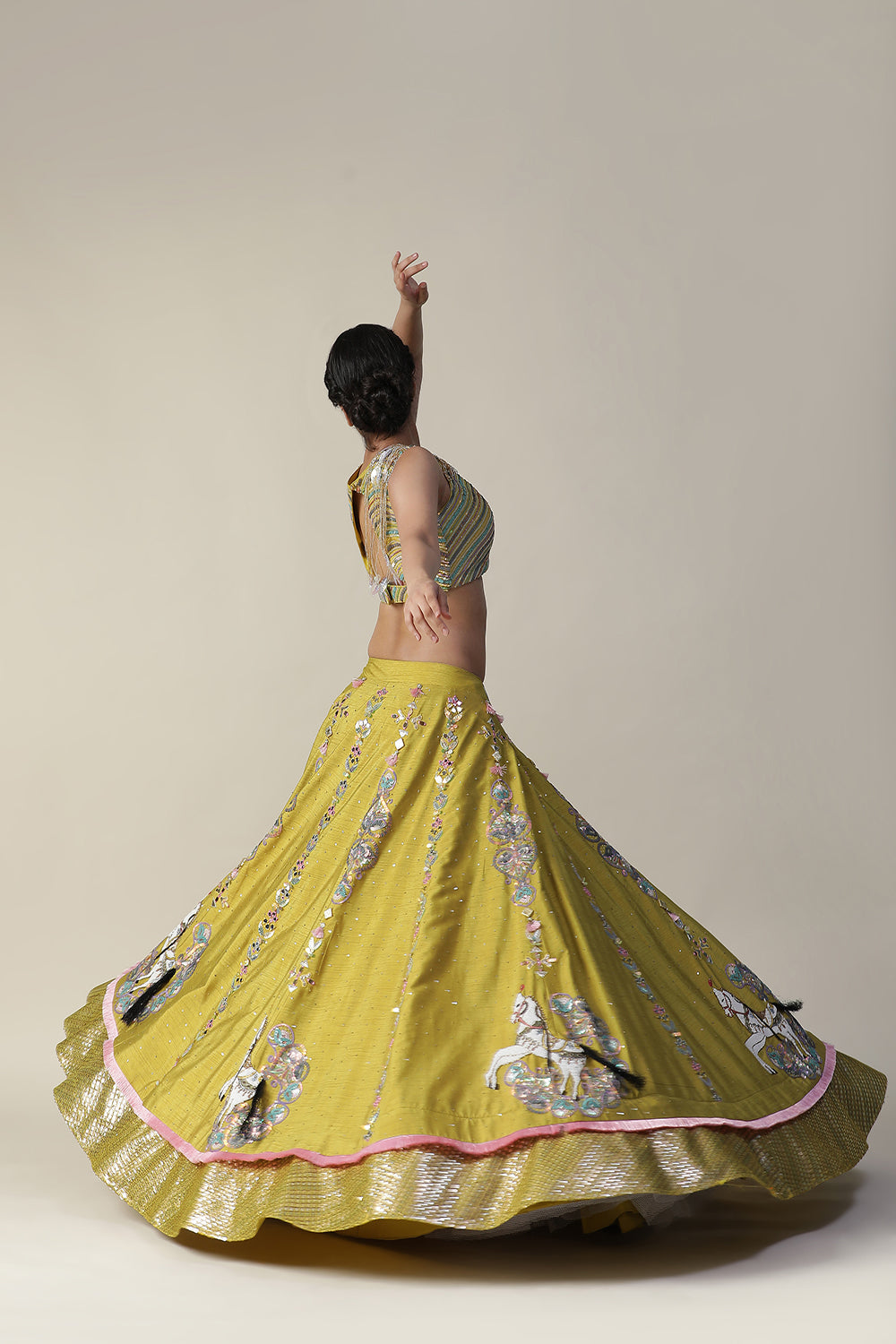 Pear Yellow Raw Silk Heavy Embroidered Lehenga Set - Auraya Fashion -  - #tag1# - #tag2# - #tag3# - #tag3#