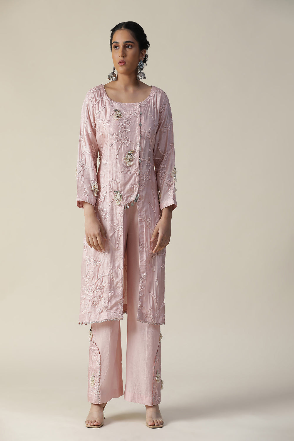 Pastel Pink Embroidered Suit Set - Auraya Fashion - Arpita Sulakshana - #tag1# - #tag2# - #tag3# - #tag3#