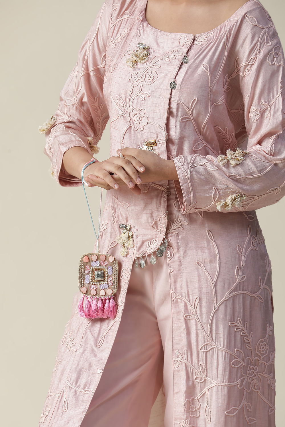 Pastel Pink Embroidered Suit Set - Auraya Fashion -  - #tag1# - #tag2# - #tag3# - #tag3#