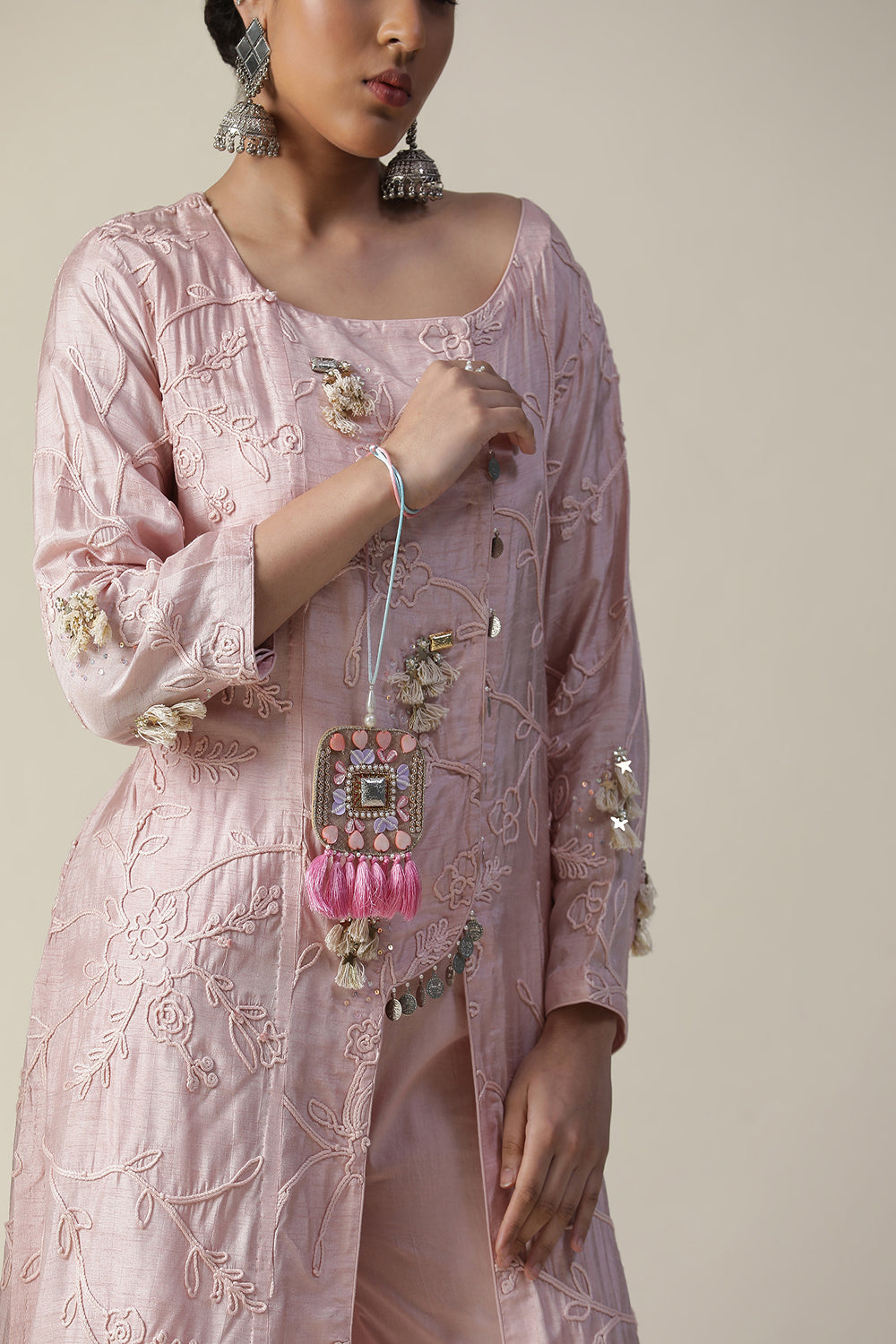 Pastel Pink Embroidered Suit Set - Auraya Fashion -  - #tag1# - #tag2# - #tag3# - #tag3#