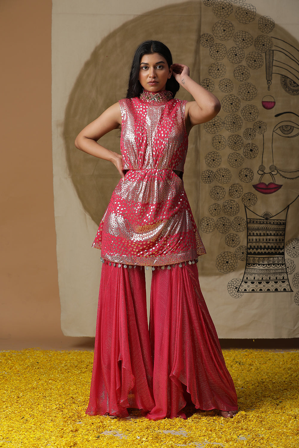 Dusty Red Palazzo Set - Auraya Fashion -  - #tag1# - #tag2# - #tag3# - #tag3#