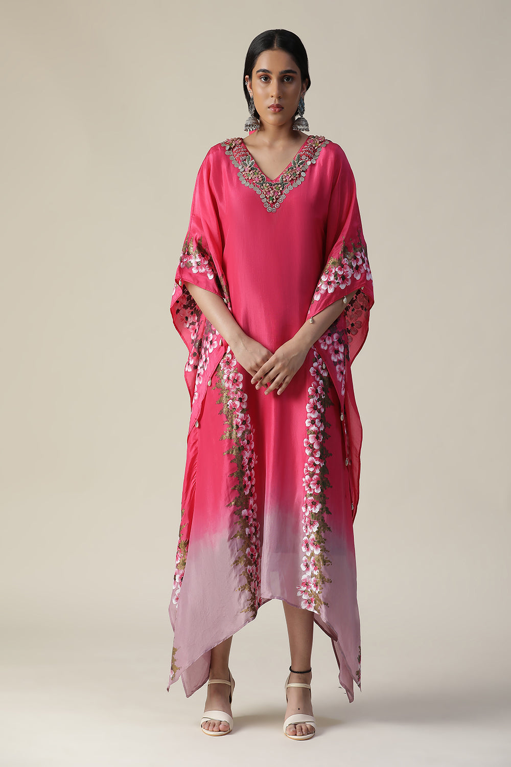 Hot Pink Hand Painted Kaftan - Auraya Fashion - Arpita Sulakshana - #tag1# - #tag2# - #tag3# - #tag3#