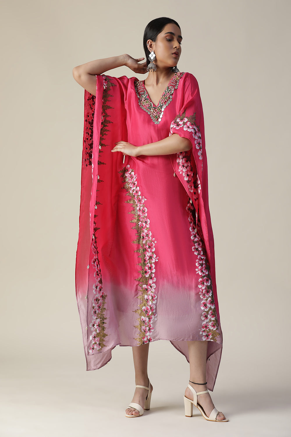 Hot Pink Hand Painted Kaftan - Auraya Fashion -  - #tag1# - #tag2# - #tag3# - #tag3#