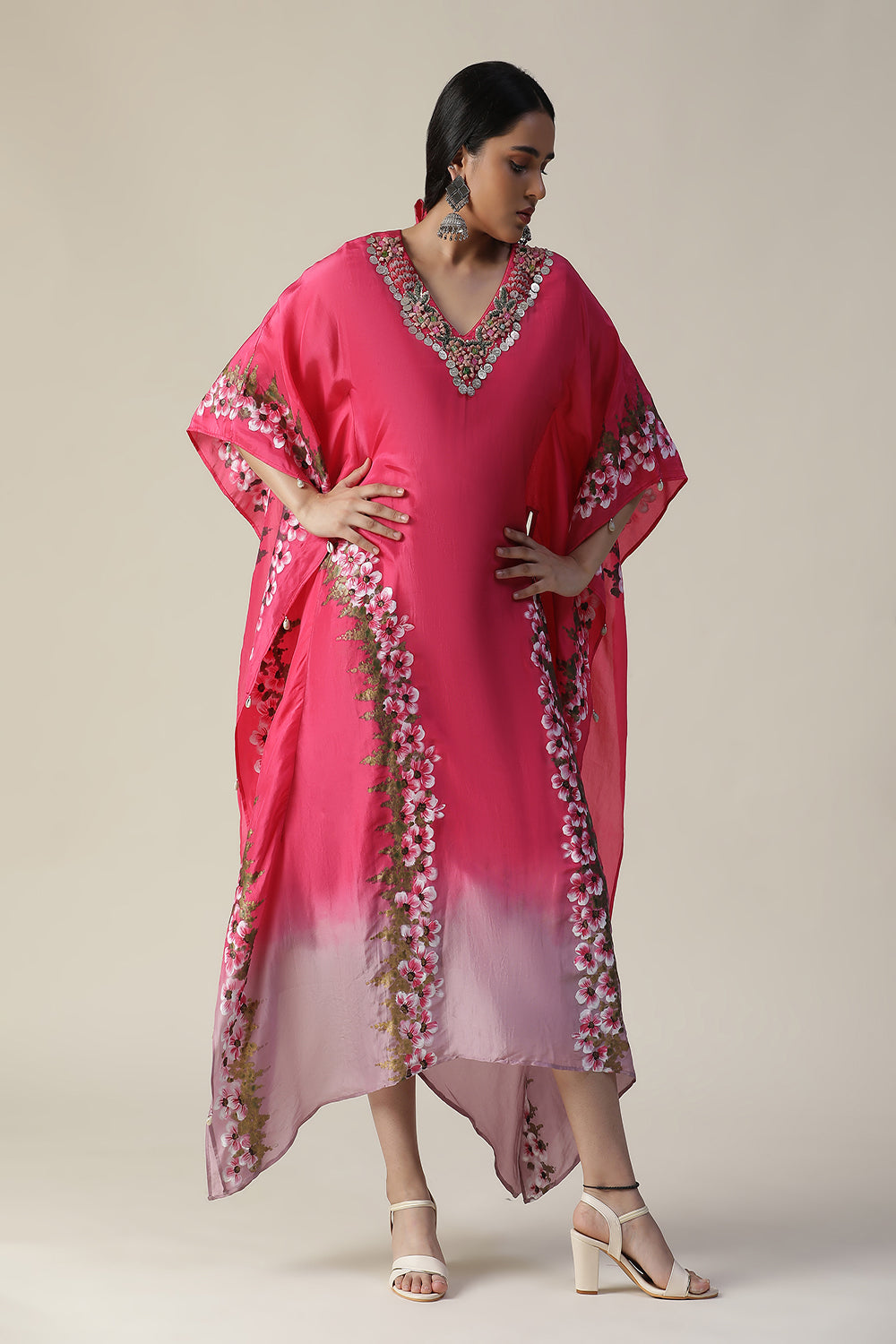 Hot Pink Hand Painted Kaftan - Auraya Fashion -  - #tag1# - #tag2# - #tag3# - #tag3#