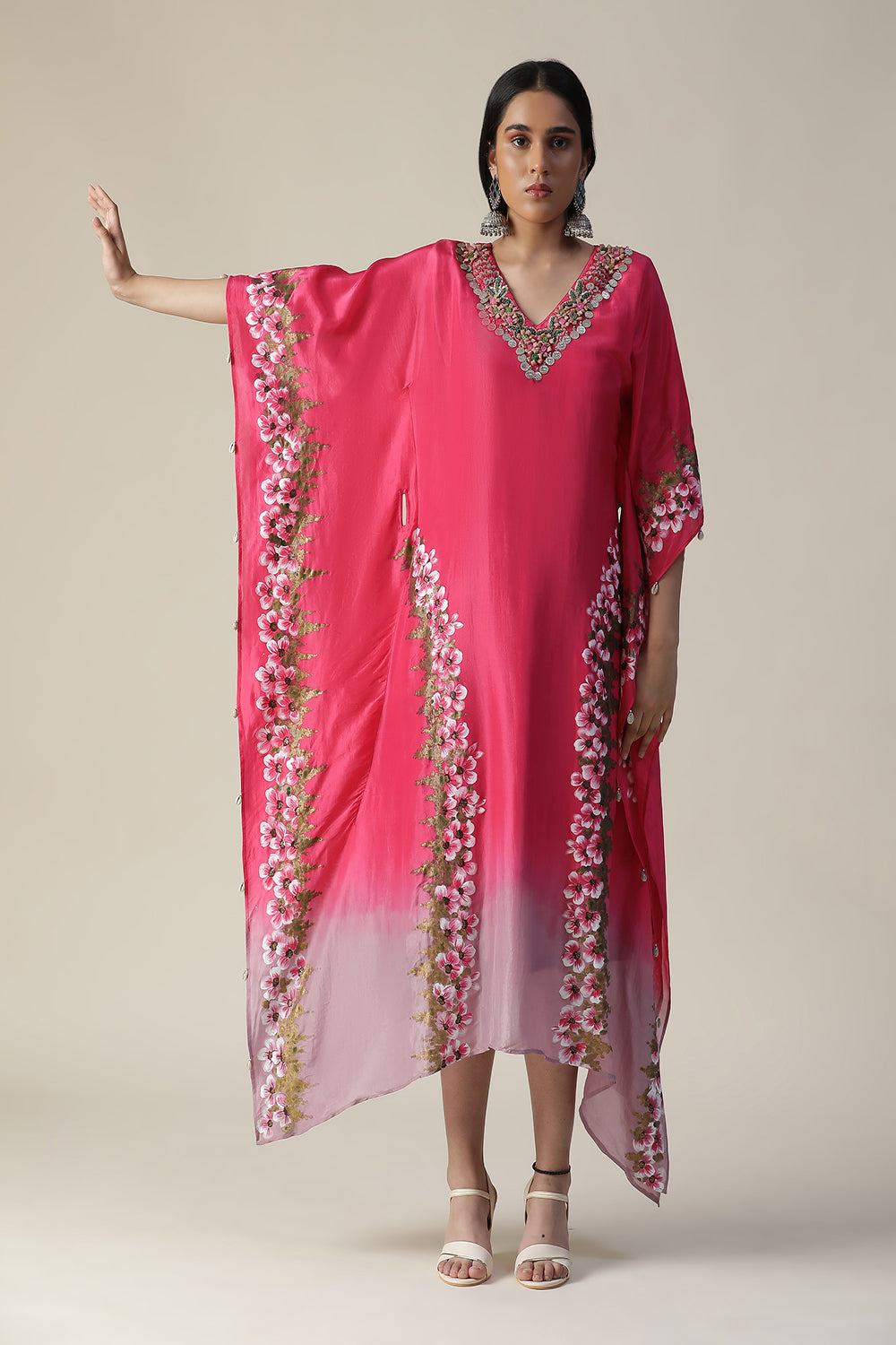 Hot Pink Hand Painted Kaftan - Auraya Fashion -  - #tag1# - #tag2# - #tag3# - #tag3#