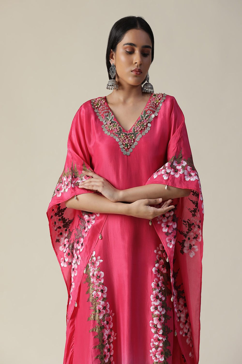 Hot Pink Hand Painted Kaftan - Auraya Fashion -  - #tag1# - #tag2# - #tag3# - #tag3#