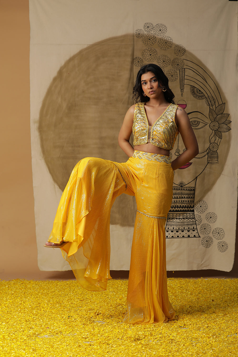 Lemon Yellow Cape Set - Auraya Fashion -  - #tag1# - #tag2# - #tag3# - #tag3#