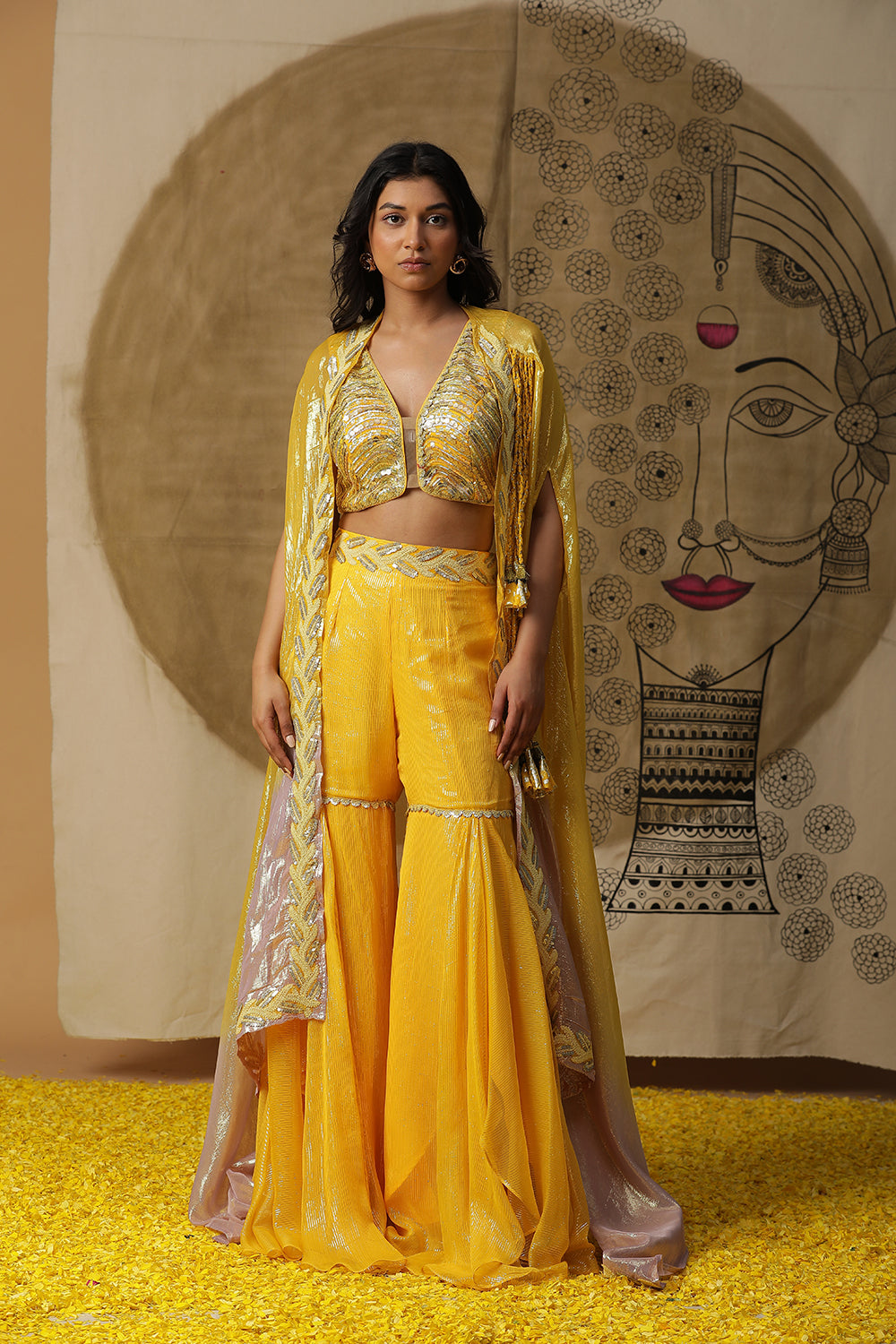 Lemon Yellow Cape Set - Auraya Fashion -  - #tag1# - #tag2# - #tag3# - #tag3#