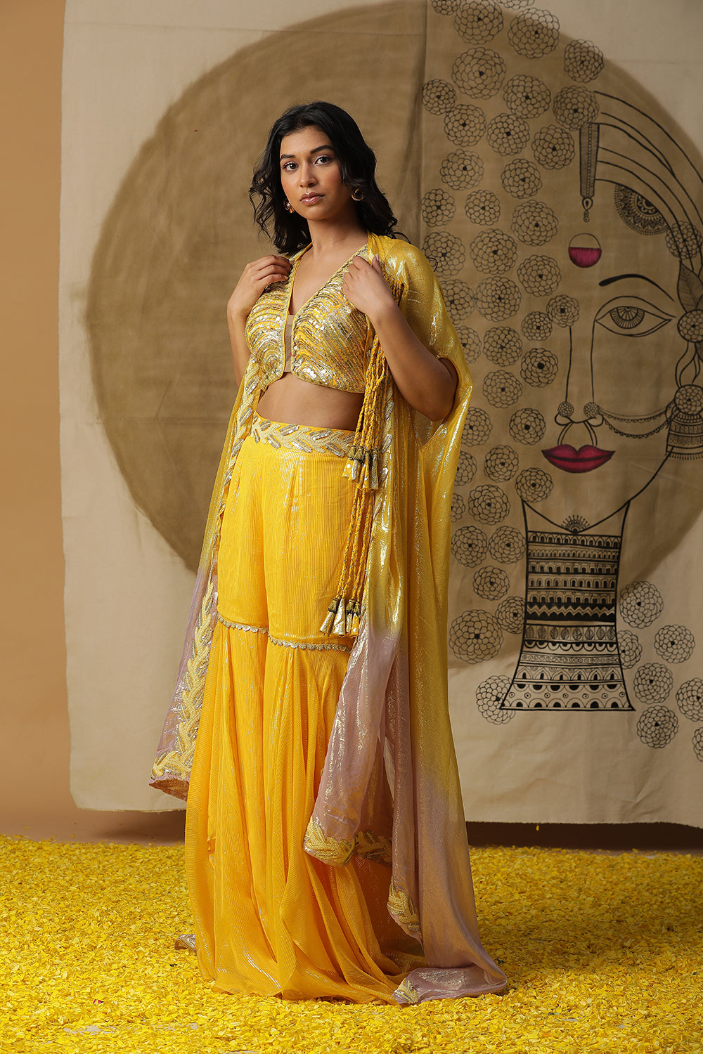 Lemon Yellow Cape Set - Auraya Fashion -  - #tag1# - #tag2# - #tag3# - #tag3#