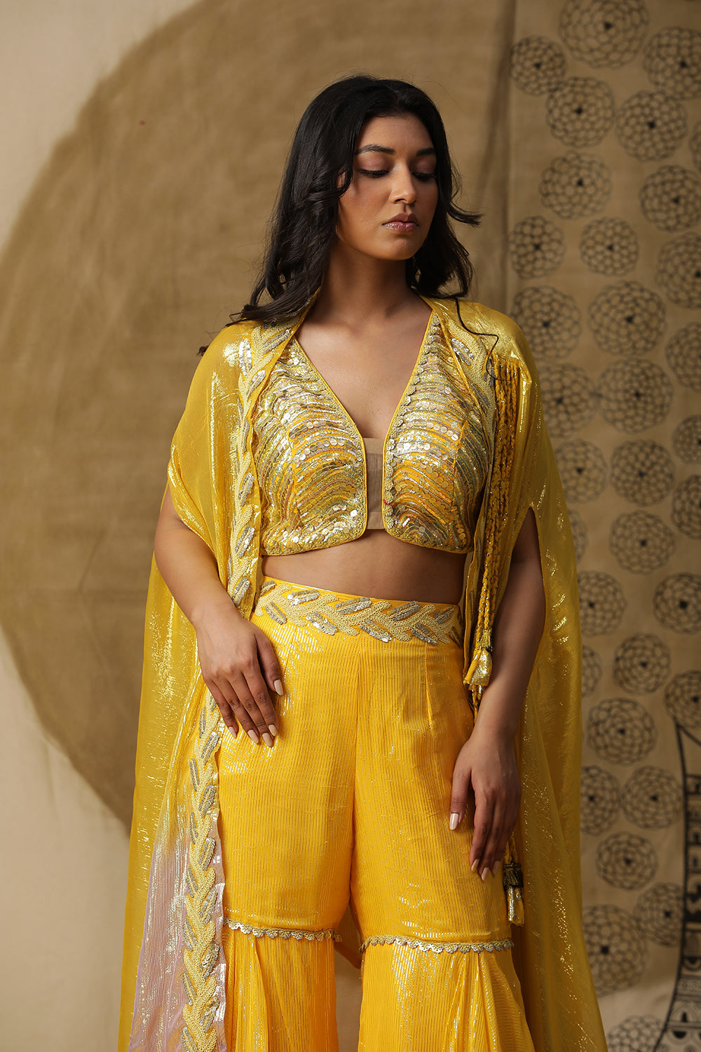 Lemon Yellow Cape Set - Auraya Fashion -  - #tag1# - #tag2# - #tag3# - #tag3#