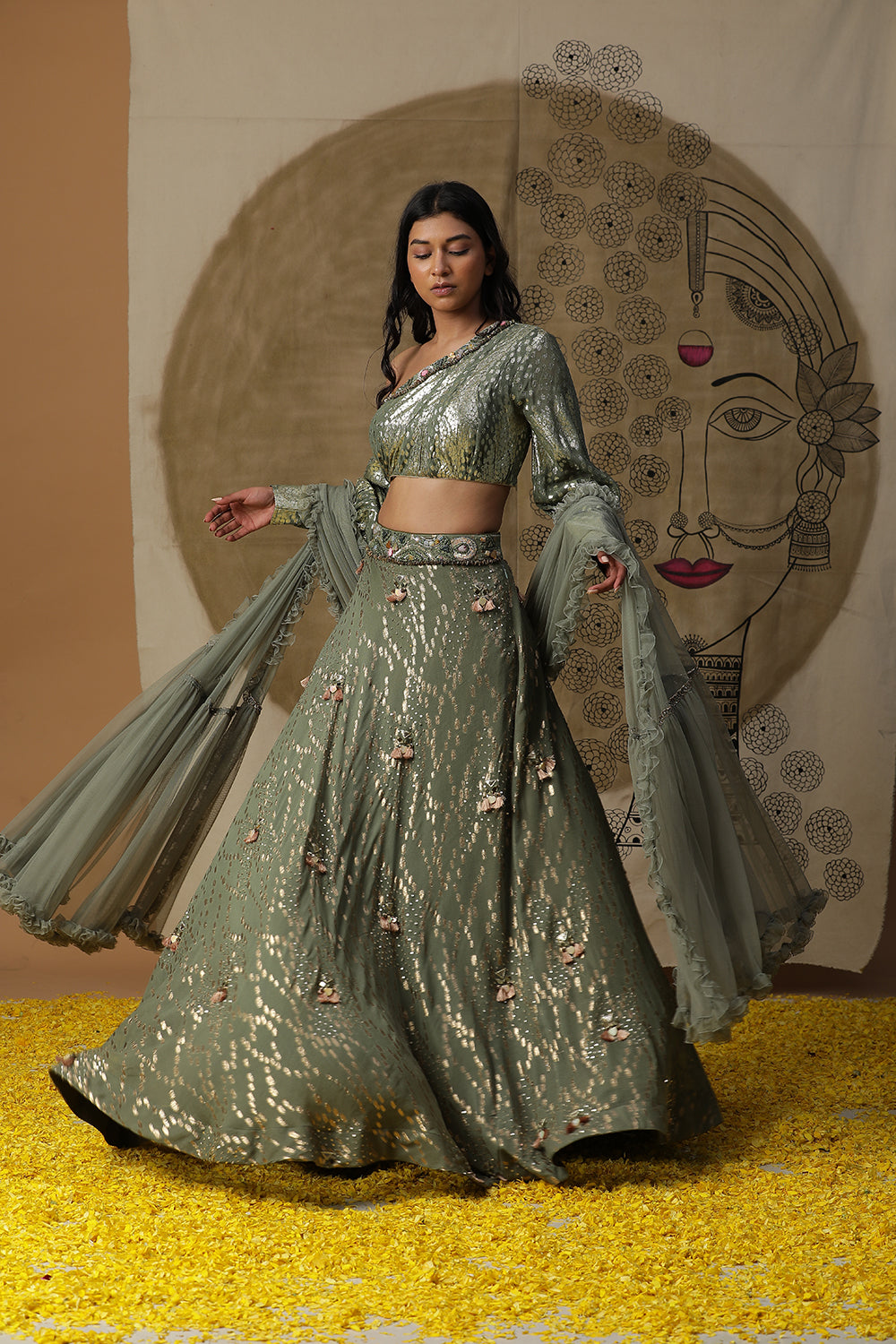 Pista Green Lehnga Set - Auraya Fashion -  - #tag1# - #tag2# - #tag3# - #tag3#