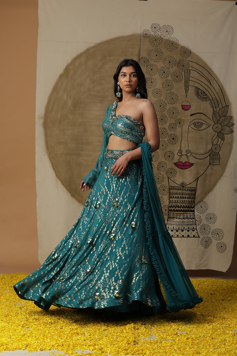 Teal Blue Lehnga Set - Auraya Fashion -  - #tag1# - #tag2# - #tag3# - #tag3#