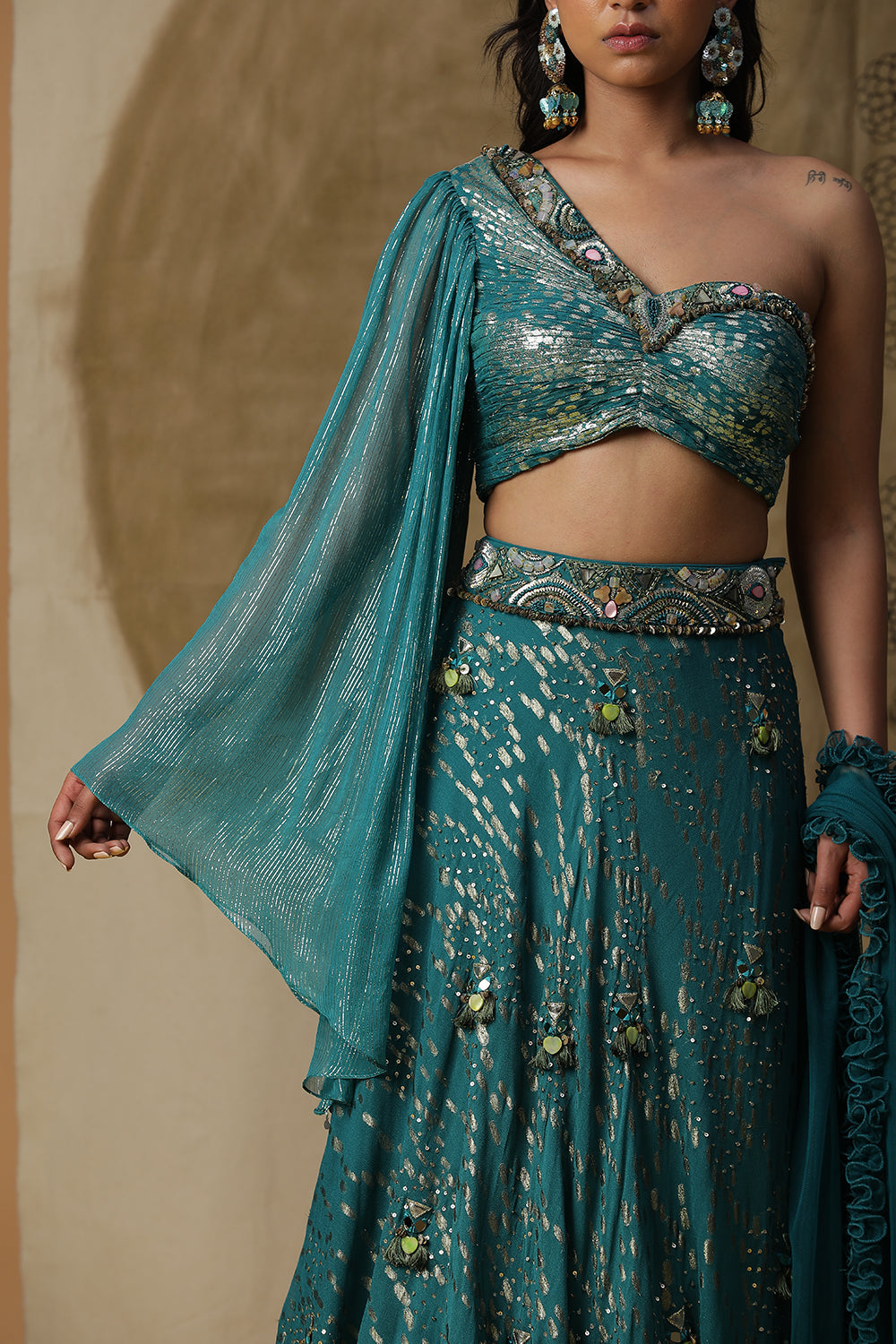 Teal Blue Lehnga Set - Auraya Fashion -  - #tag1# - #tag2# - #tag3# - #tag3#