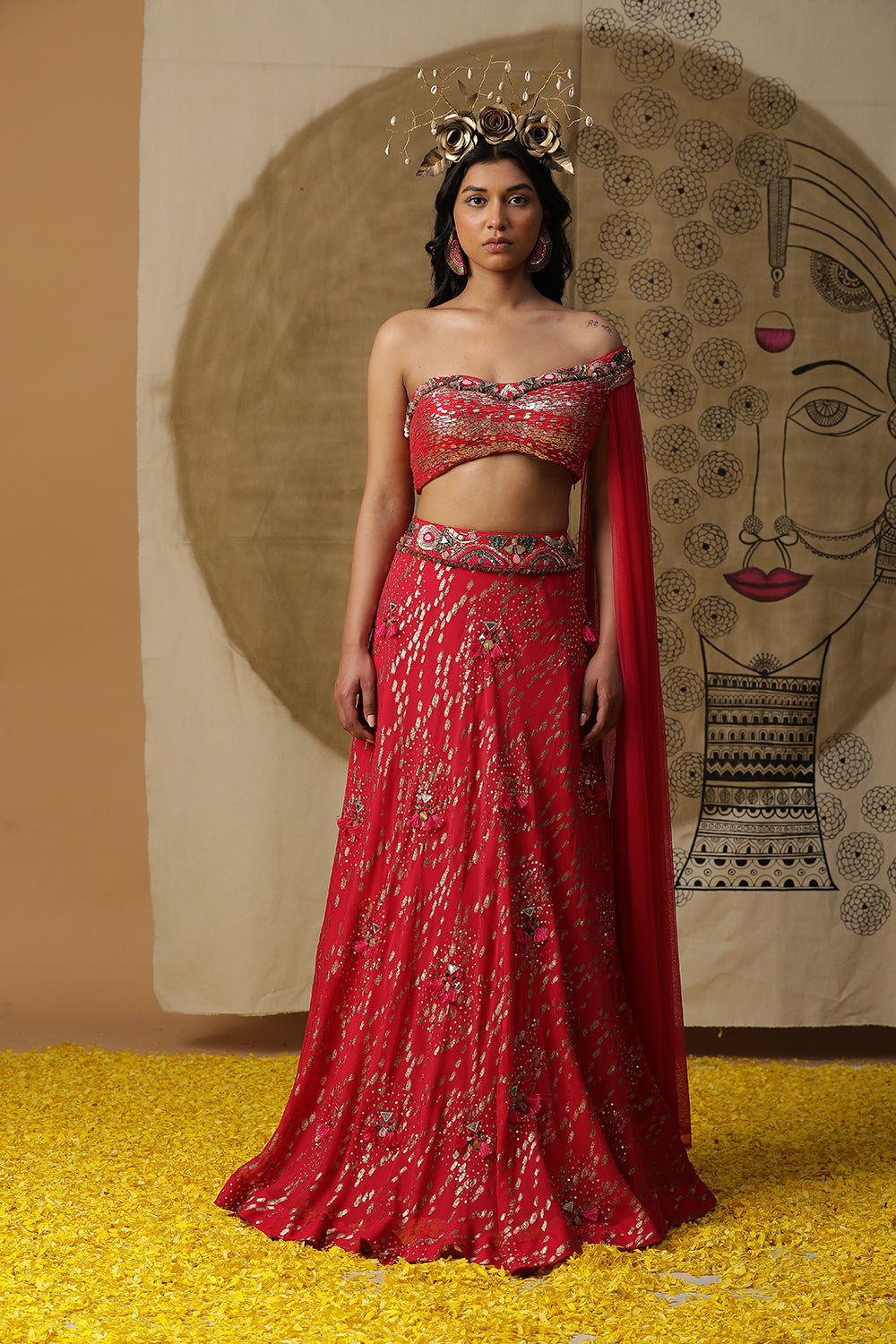 Dusty Red Lehnga Set - Auraya Fashion - Arpita Sulakshana - #tag1# - #tag2# - #tag3# - #tag3#