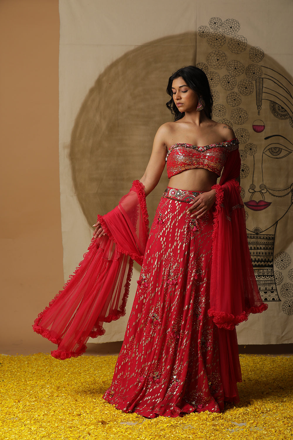 Dusty Red Lehnga Set - Auraya Fashion -  - #tag1# - #tag2# - #tag3# - #tag3#