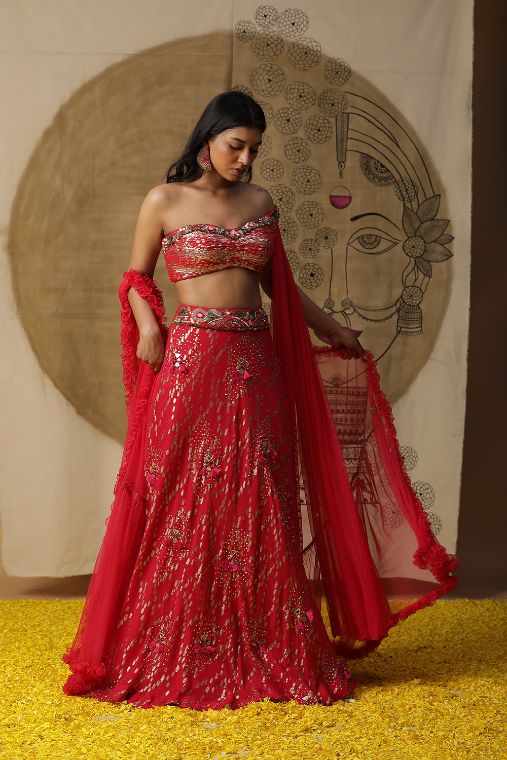 Dusty Red Lehnga Set - Auraya Fashion -  - #tag1# - #tag2# - #tag3# - #tag3#